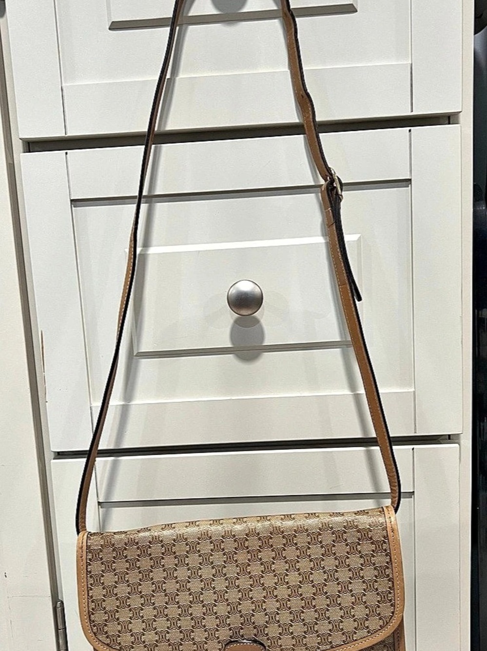 Celine Vintage Macadam Flap Shoulder Bag Brown & Beige